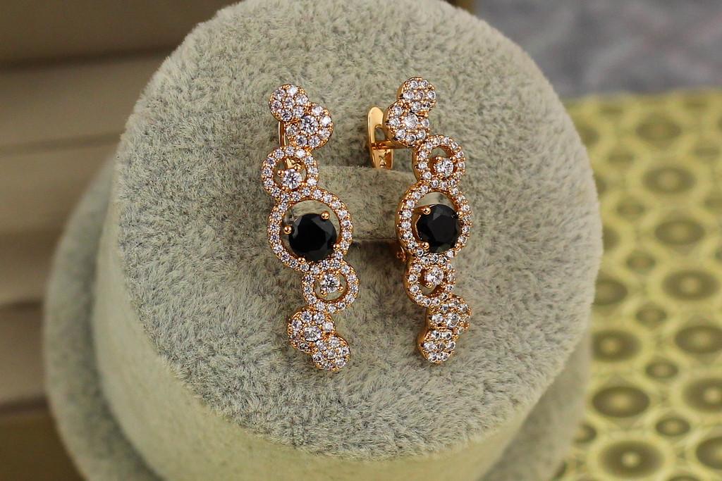 Серьги Xuping Jewelry Пузырьки с черным камнем 3 см Золотистый (2182624814)