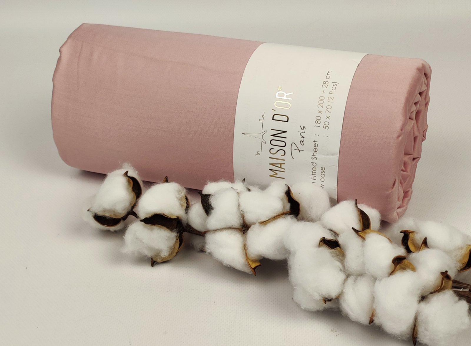 Простирадло на резинці Maison D'or 180x200 см з наволочками сатин Rose (CN23354)