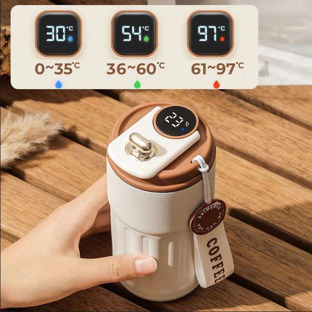 Термокухоль з інтелектуальним дисплеєм температури нержавіюча сталь з коричневою кришкою 420 мл Білий (2466192152) - фото 17
