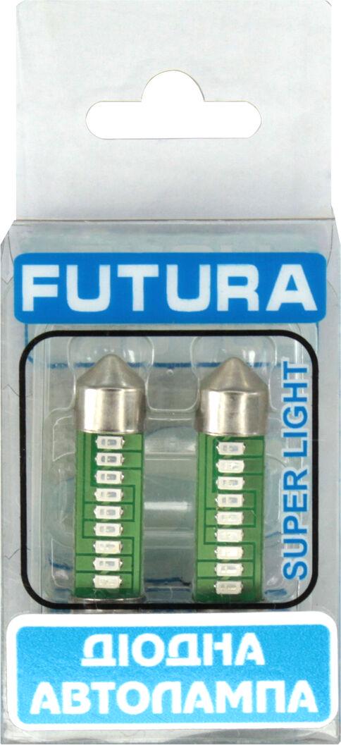 Лампочка FUTURA 2-ух цокольная LED T11 C8W SMD 9 диодов 12V-1,2Вт SV8.5-8 35 мм 2 шт. Зеленый (69313) Лампочка FUTURA 2-ух цокольная LED T11 C8W SMD 9 диодов 12V-1,2Вт SV8.5-8 35 мм 2 шт. Зеленый (69313)