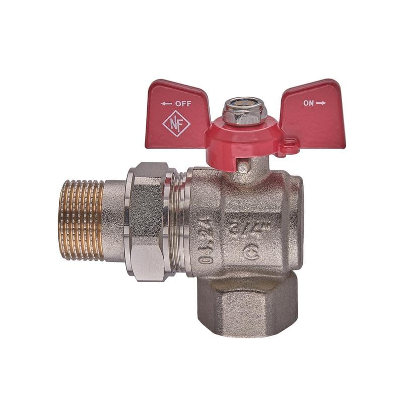 Кран шаровой с американкой Nolf classic NFC.941-08-3/4" FM угловой В/С ГШМ ручка бабочка латунь Красный (OL-NF3156)