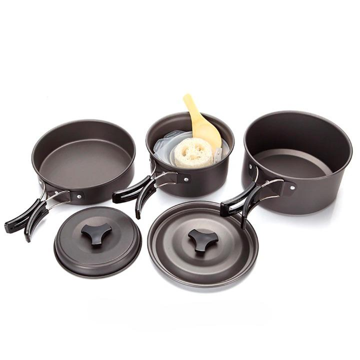 Набір посуду туристичний Cooking Set SY-300 зі складними ручками Чорний (11012js)