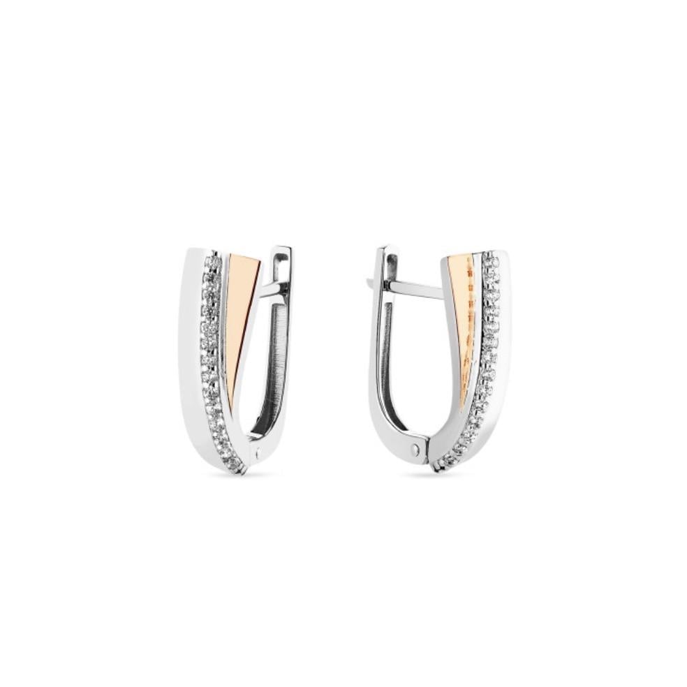 Серьги с белыми камнями серебро 925 пробы с золотой пластиной 2,23 г (1600с)