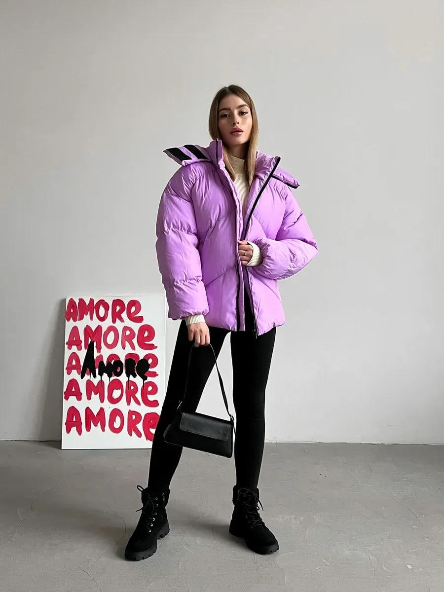 Пуховик жіночий Quadro зимовий до -15°С з капюшоном оверсайз L/XL Лавандовий (26531/1/2) - фото 8