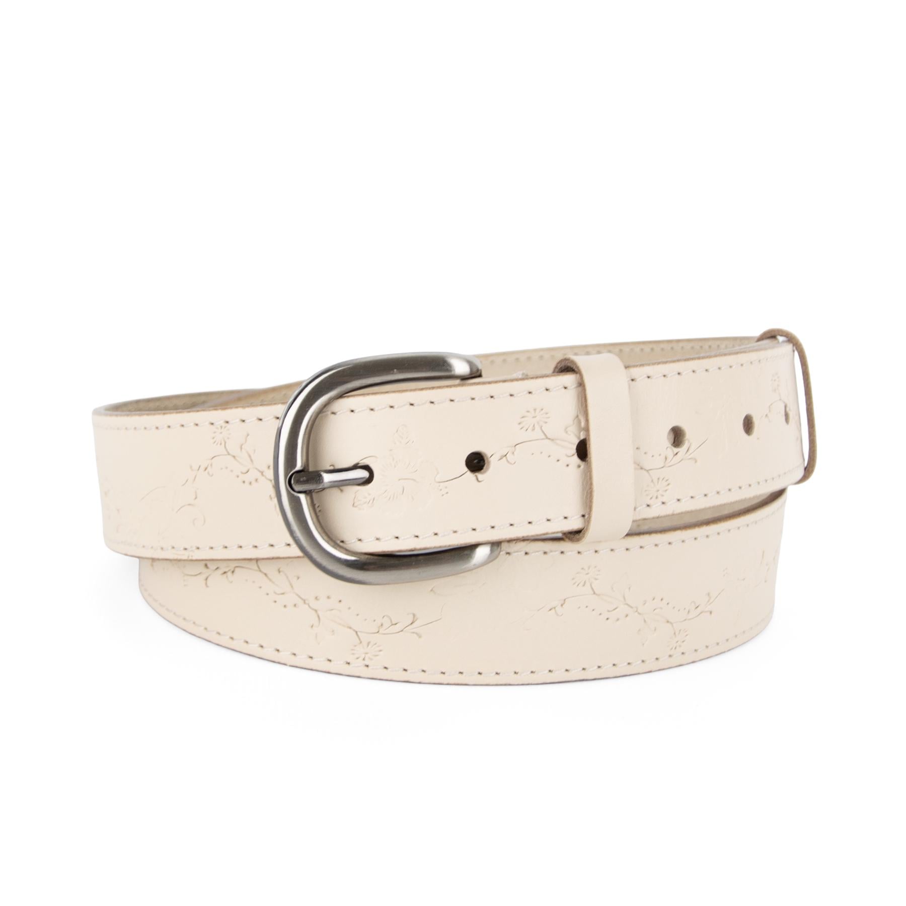 Ремінь шкіряний жіночий SF-3531 beige-2 з квітами 130 см Бежевий