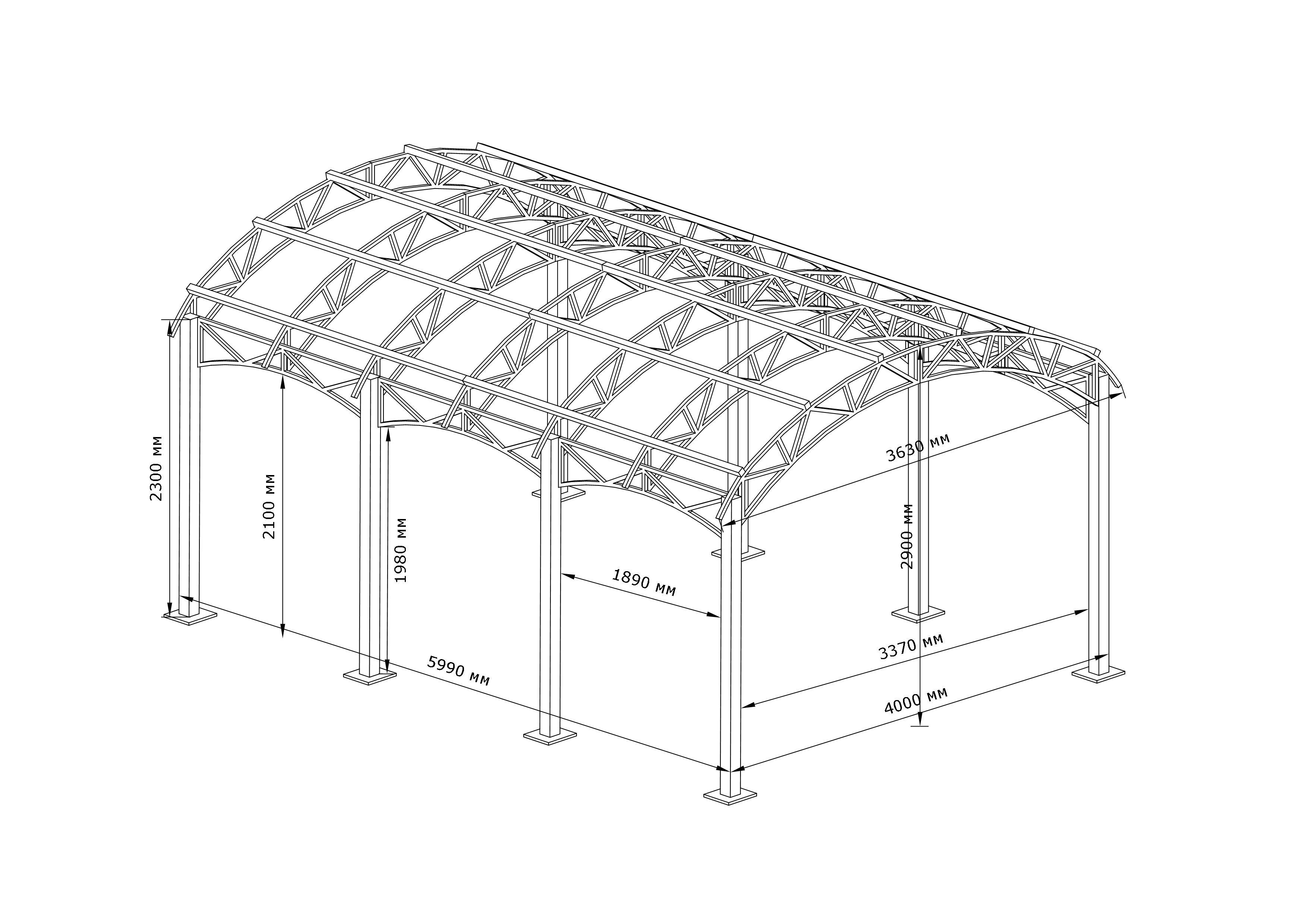 Навіс автомобільний Арковий з фермами Збери Сам 6000х4000 мм (1715355156) - фото 4