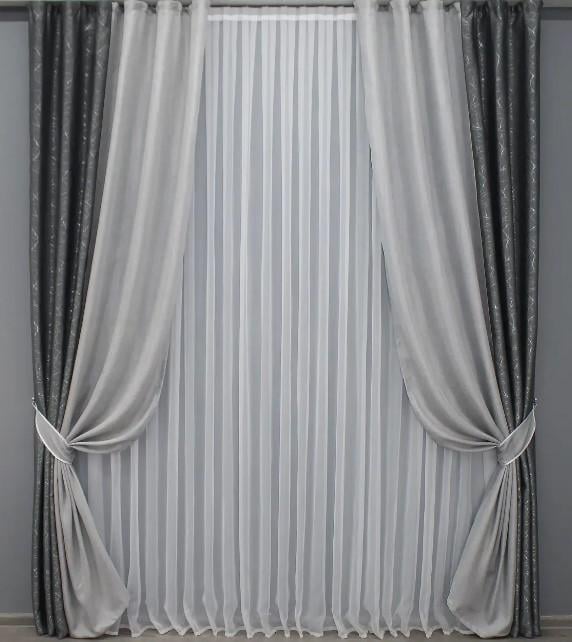 Шторы лен/блекаут 1,5х2,7 м 2 шт. Графитный/Серый (014дк/636-1016ш) Шторы лен/блекаут 1,5х2,7 м 2 шт. Графитный/Серый (014дк/636-1016ш)