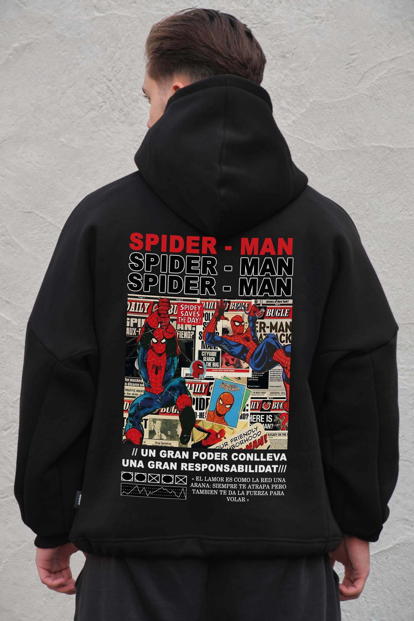 Худи на флисе с капюшоном и принтом оверсайз Without Spider-Man One size Black (8056531 8056532)