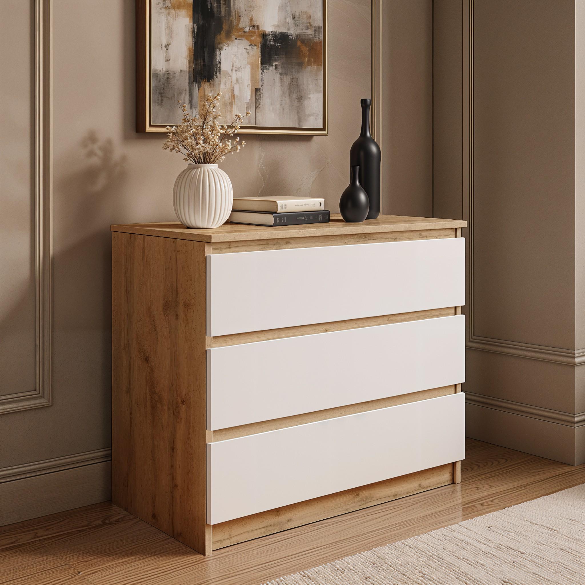 Комод на 3 шухляди без ручок FT-214 800х400х755 мм Дуб Аппалачі/Білий - фото 2 Комод на 3 шухляди без ручок FT-214 800х400х755 мм Дуб Аппалачі/Білий - фото 2