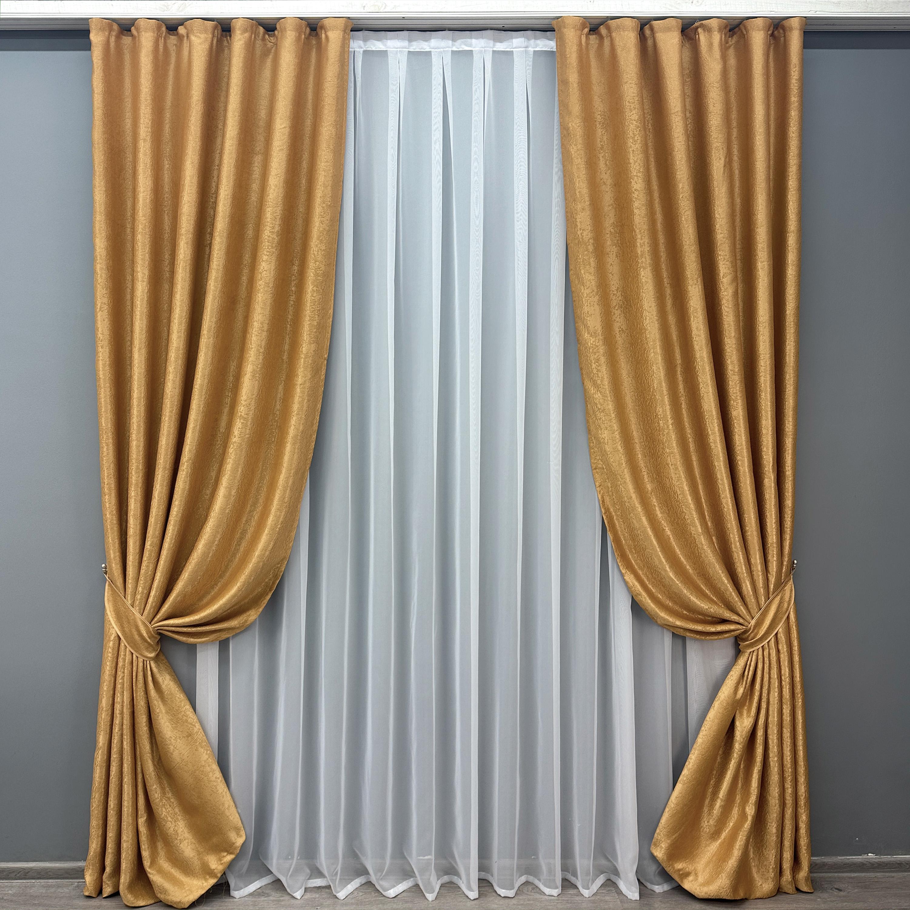 Комплект готовых штор VR-Textil Софт однотонный №373ш 100х270 см 2 шт. Золотистый (31-794)