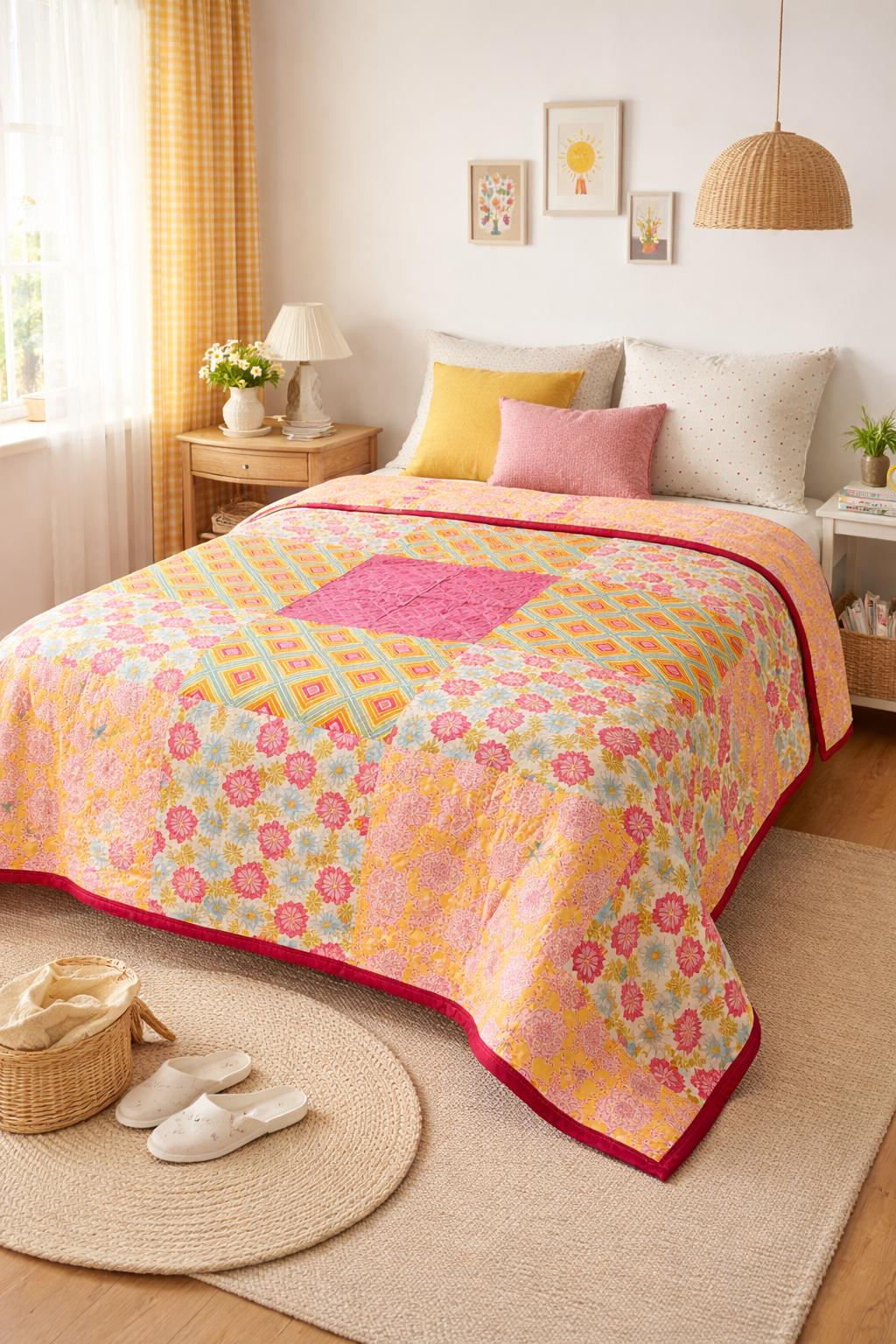 Покрывало пэчворк ручной работы 150х200 см. Цветочное настроение.