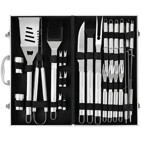Набор для барбекю и гриля из нержавеющей стали 26 предметов в кейсе XXL Серый Набор для барбекю и гриля из нержавеющей стали 26 предметов в кейсе XXL Серый