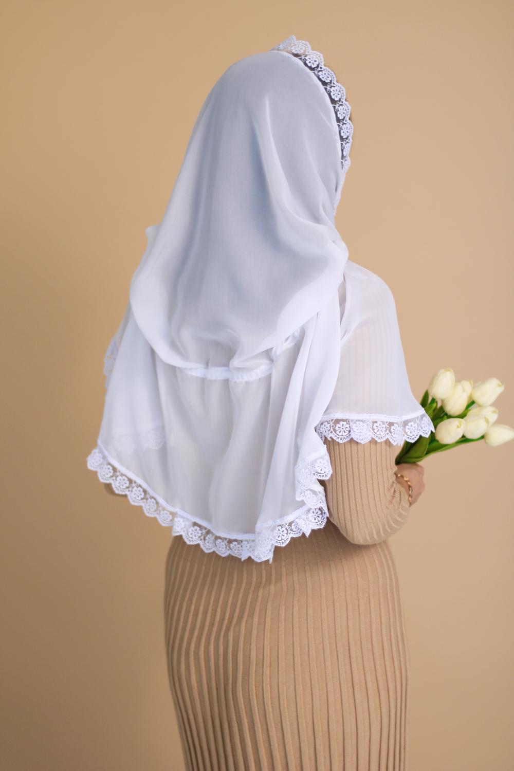 Палантин для храма на голову 80x120 см Белый (п001) - фото 3 Палантин для храма на голову 80x120 см Белый (п001) - фото 3