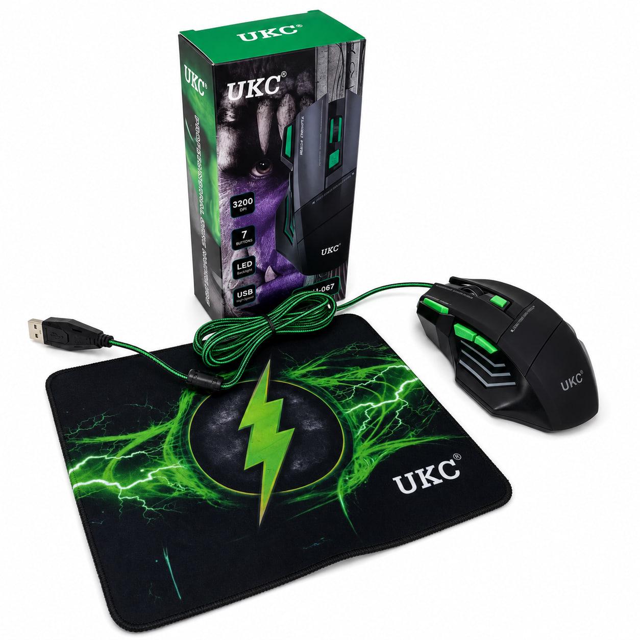 Комплект мышка с ковриком игровой UKC 6967 Черно-зеленый (000558408)