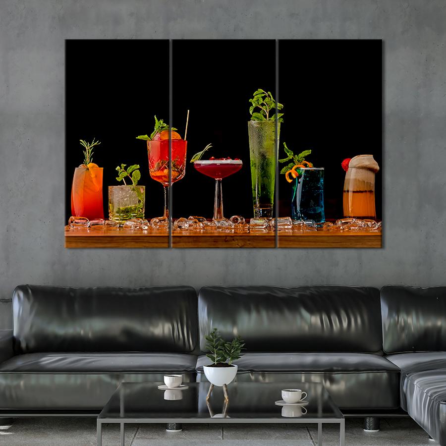 Настенний декор Яркие коктейли на чёрном фоне 128x81 см (A251-3)