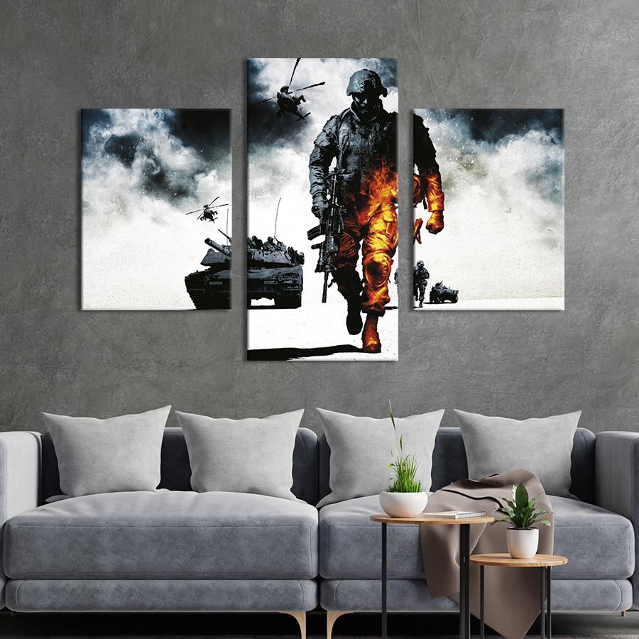 Картина на холсте триптих Компьютерный шутер Battlefield: Bad Company 141x90 см (1461-32)