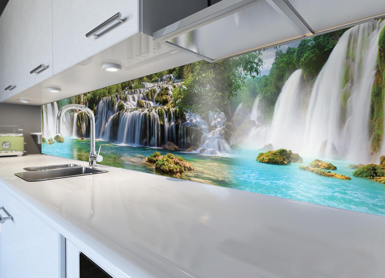 Кухонный фартук Водопад тропический из самоклеющейся виниловой пленки 60х250 см Зеленый