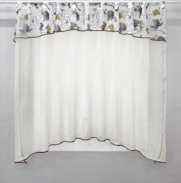 Занавеска на кухню шифон/органза 270х170 см Молочный/Серый (036к) Занавеска на кухню шифон/органза 270х170 см Молочный/Серый (036к)