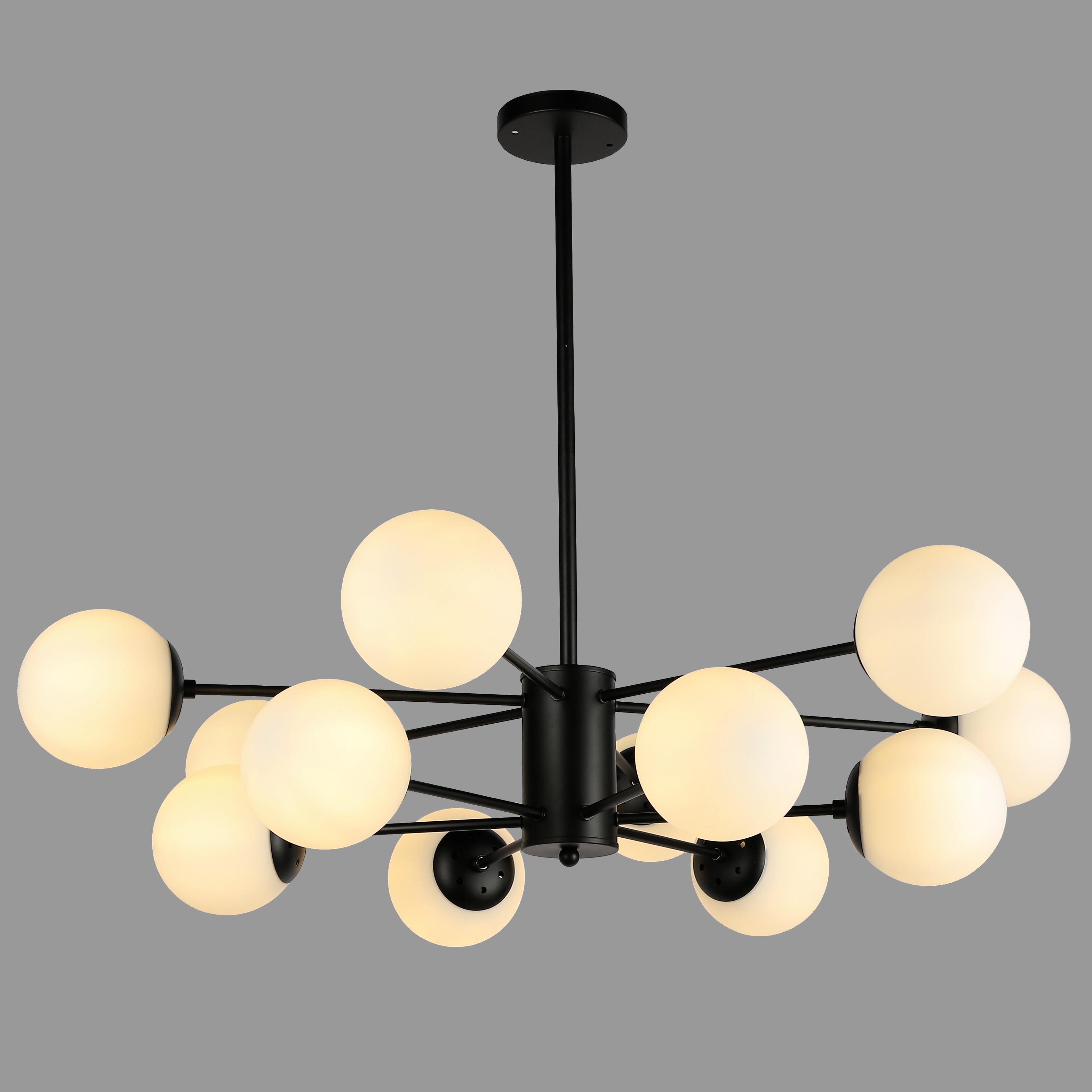 Люстра з білих куль на 12 ламп Чорний (52-6033-12 BK+WH)