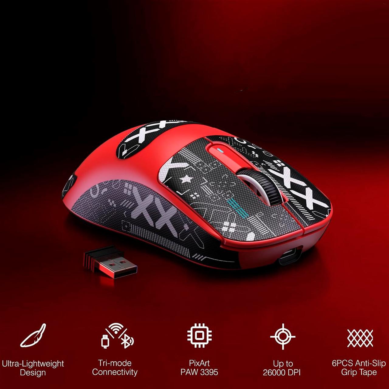 Мышь беспроводная attack shark X3 Red (2375338856) - фото 3 Мышь беспроводная attack shark X3 Red (2375338856) - фото 3