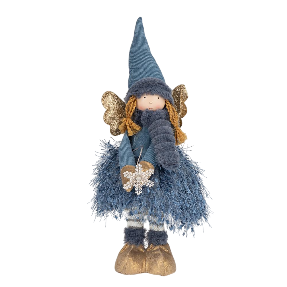 Новогодняя фигурка телескопическая для праздничного интерьера Девочка-гномик в голубом из текстиля и подсветкой 50 см Голубой (147-81-9241-010)