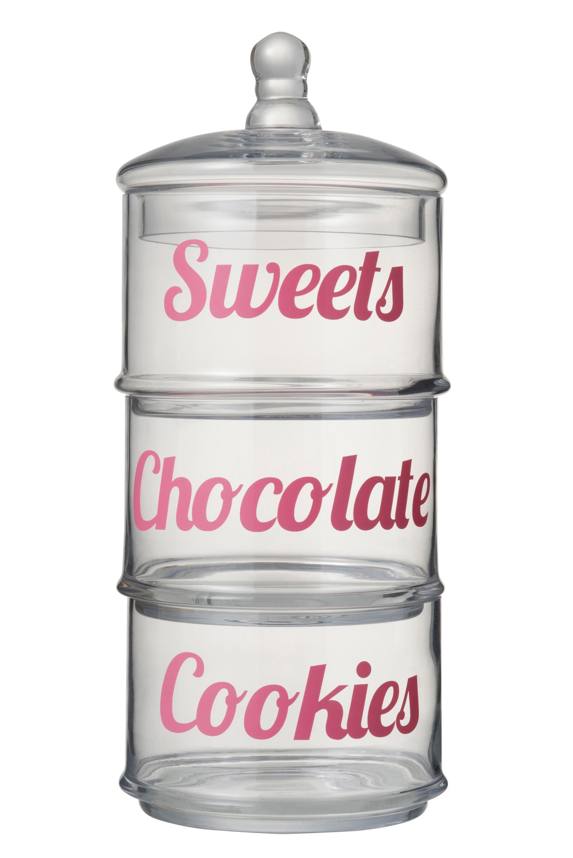 Конфетница J-LINE стеклянная трехъярусная с надписью высота 40 см (580) Конфетница J-LINE стеклянная трехъярусная с надписью высота 40 см (580)