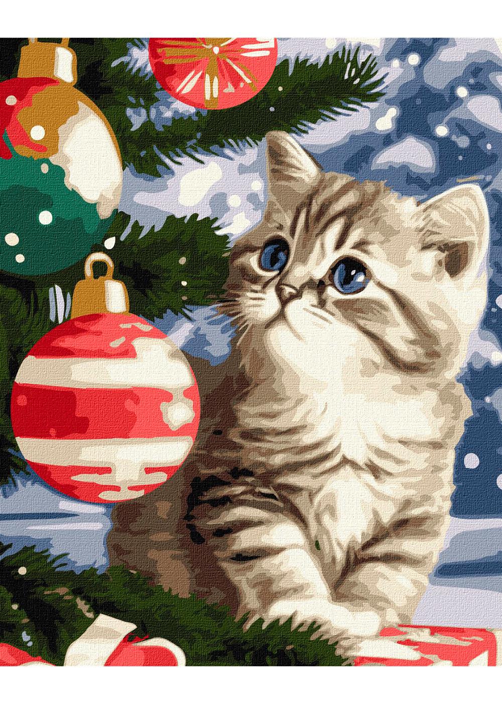 Картина за номерами ІДЕЙКА Кошеня під ялинкою 40х50 см (KHO6546)