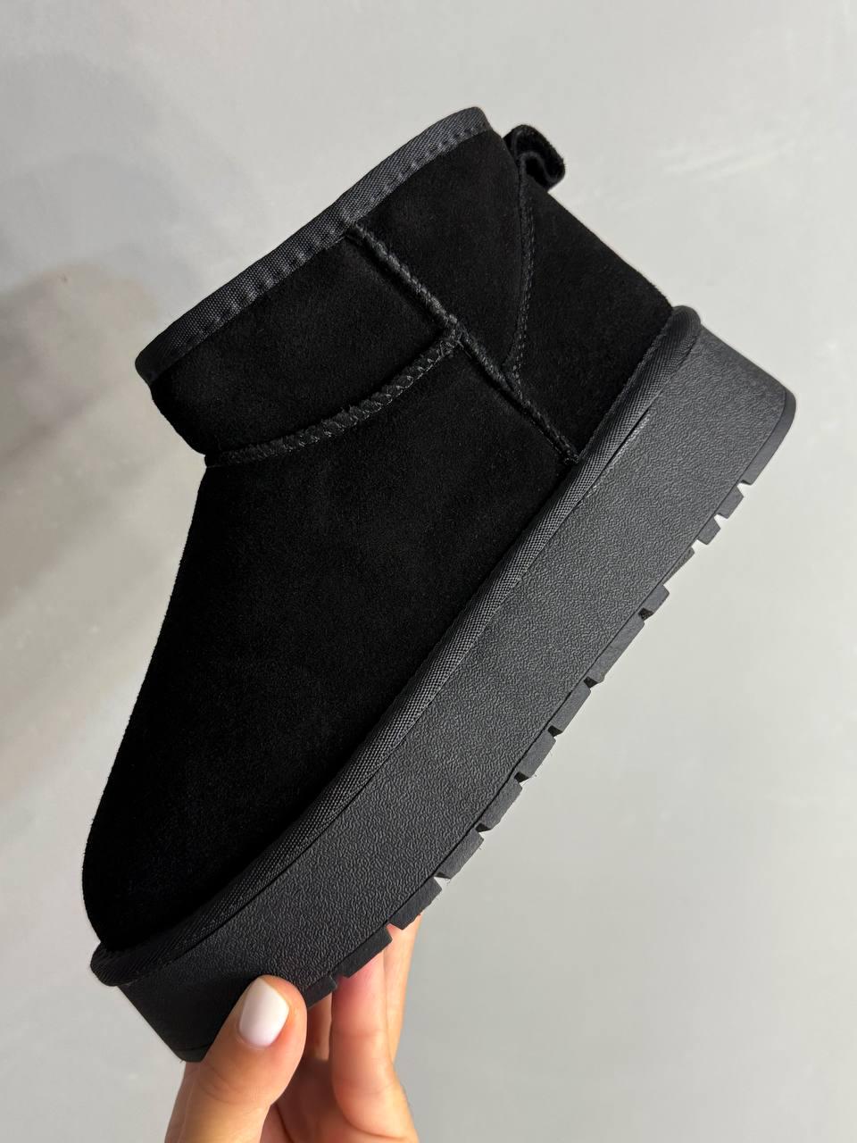 Угги женские Hengji 25-1 натуральная замша короткие на высокой подошве р. 37 Черный (5101) - фото 9