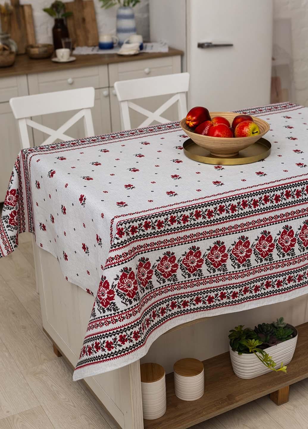 Скатертина лляна Сірий орнамент 1,5х1,8 м (сор18)