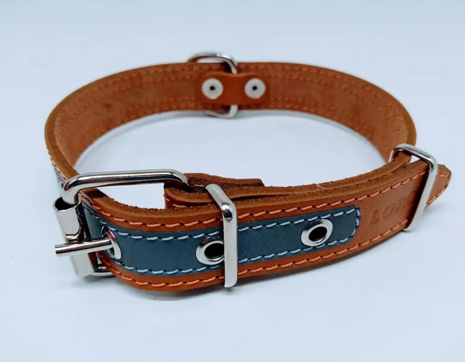 Нашийник для тварин шкіряний зі світло-відбивною стрічкою 20 мм х 32-40 см Коричневий (2296445207) - фото 1 Нашийник для тварин шкіряний зі світло-відбивною стрічкою 20 мм х 32-40 см Коричневий (2296445207) - фото 1