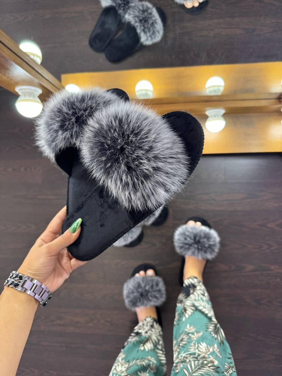 Тапочки женские для ламината с натуральным мехом паркетные 37-38 - фото 2