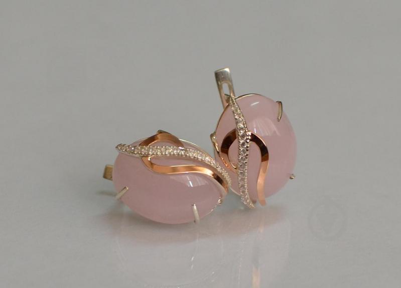 Серебряные серьги Sil с золотыми накладками 150s-1 Розовый (Sil-1091)