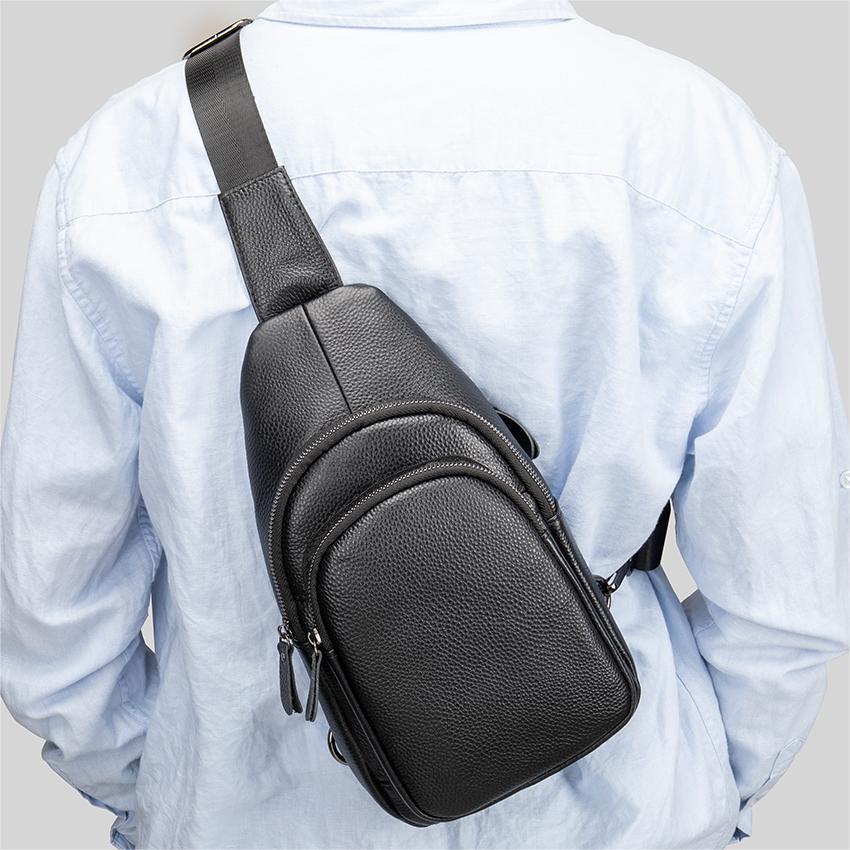Чоловіча сумка-слінг Lorian з відділеннями на блискавці з натуральної шкіри Чорний (LR 259122-black) - фото 3 Чоловіча сумка-слінг Lorian з відділеннями на блискавці з натуральної шкіри Чорний (LR 259122-black) - фото 3
