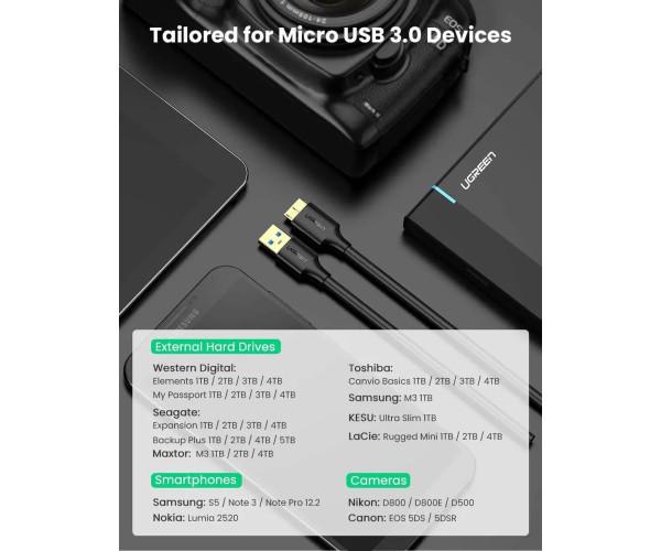 Кабель Data UGREEN US130 3,0A USB 3,0 2 м Black - фото 7