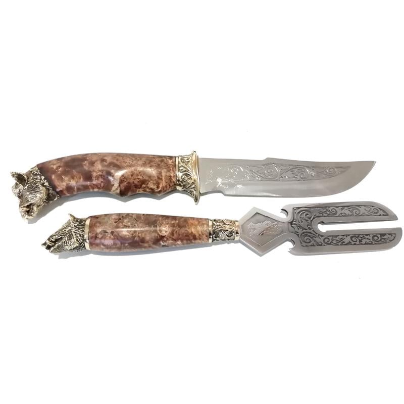Набор для шашлыка в кожаном колчане Звери с ножом и вилкой 70х28 см 25 см (187-2011) - фото 2 Набор для шашлыка в кожаном колчане Звери с ножом и вилкой 70х28 см 25 см (187-2011) - фото 2