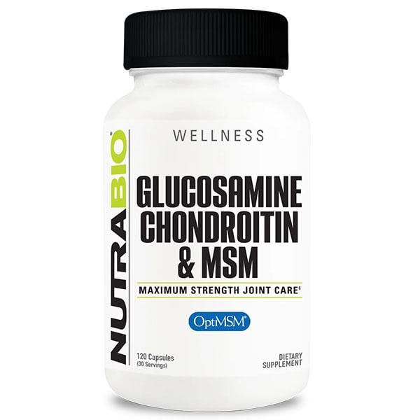 Хондропротектор для спорта NutraBio Glucosamine Chondroitin MSM Maximum Strength Joint Care 120 капс. (000027196)