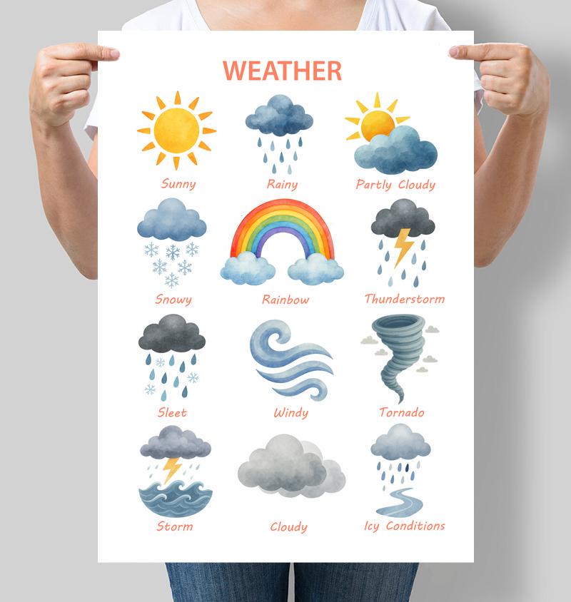 Постер обучающий Погода на английском Weather 30x42 см A3 без рамки (D234_A3)