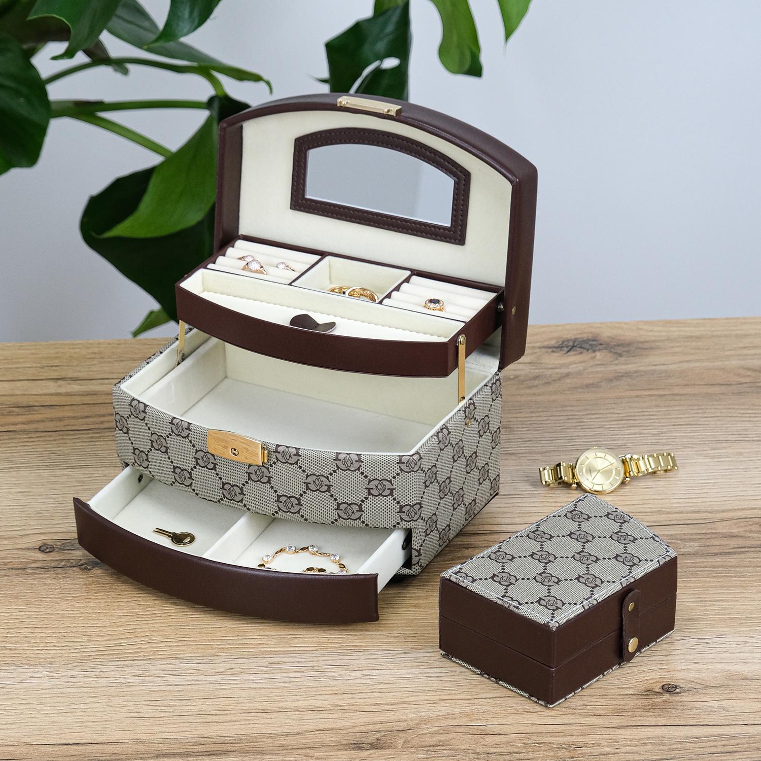 Шкатулка для украшений Гранд Презент трехслойный с зеркалом и дорожным Шкатулкаом 22х16,5х12,8 см (JZ-017-2)