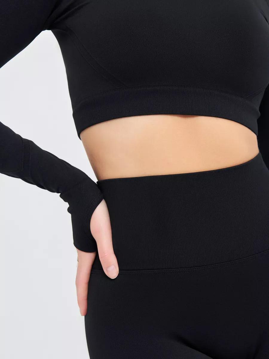 Топ жіночий з довгими рукавами укорочений для тренувань та прогулянок XL Чорний (70095XL) - фото 5 Топ жіночий з довгими рукавами укорочений для тренувань та прогулянок XL Чорний (70095XL) - фото 5