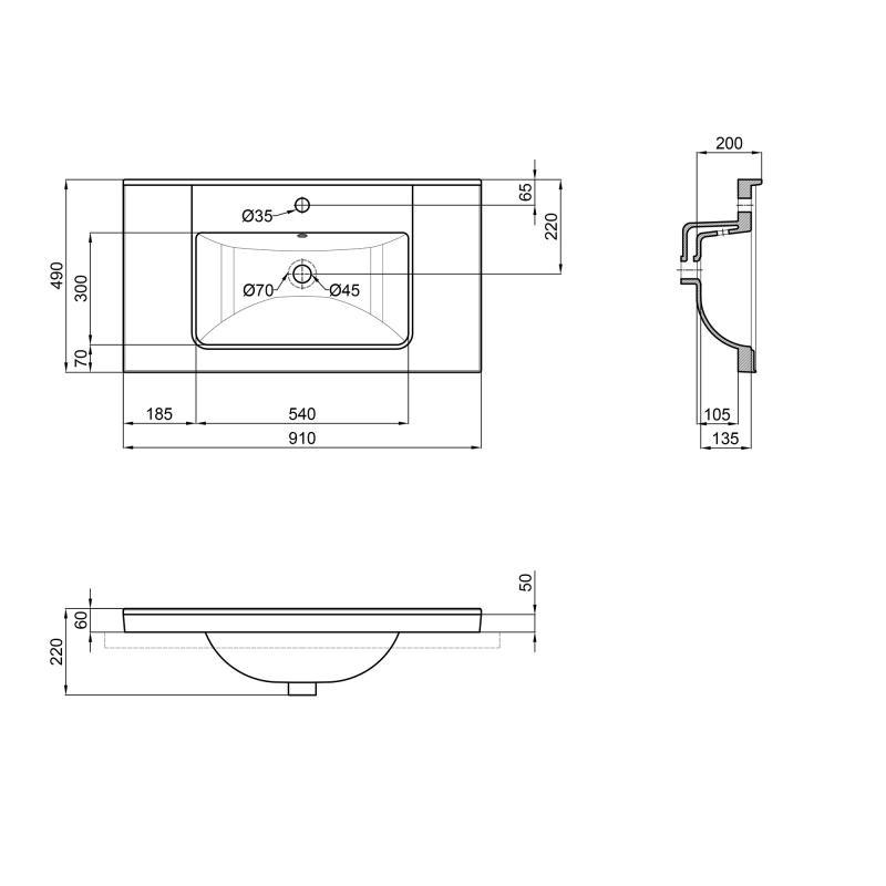 Раковина прямокутна Albatross Q 900х480х230 мм (SD00050041-VS) - фото 2