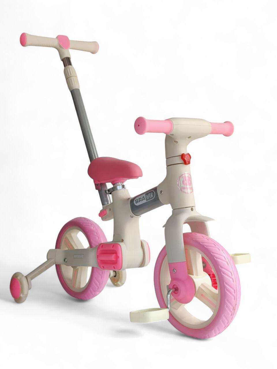 Детский велосипед двухколесный Brave 616 с родительской ручкой и вспомогательными колесами Розовый (616r-s2)