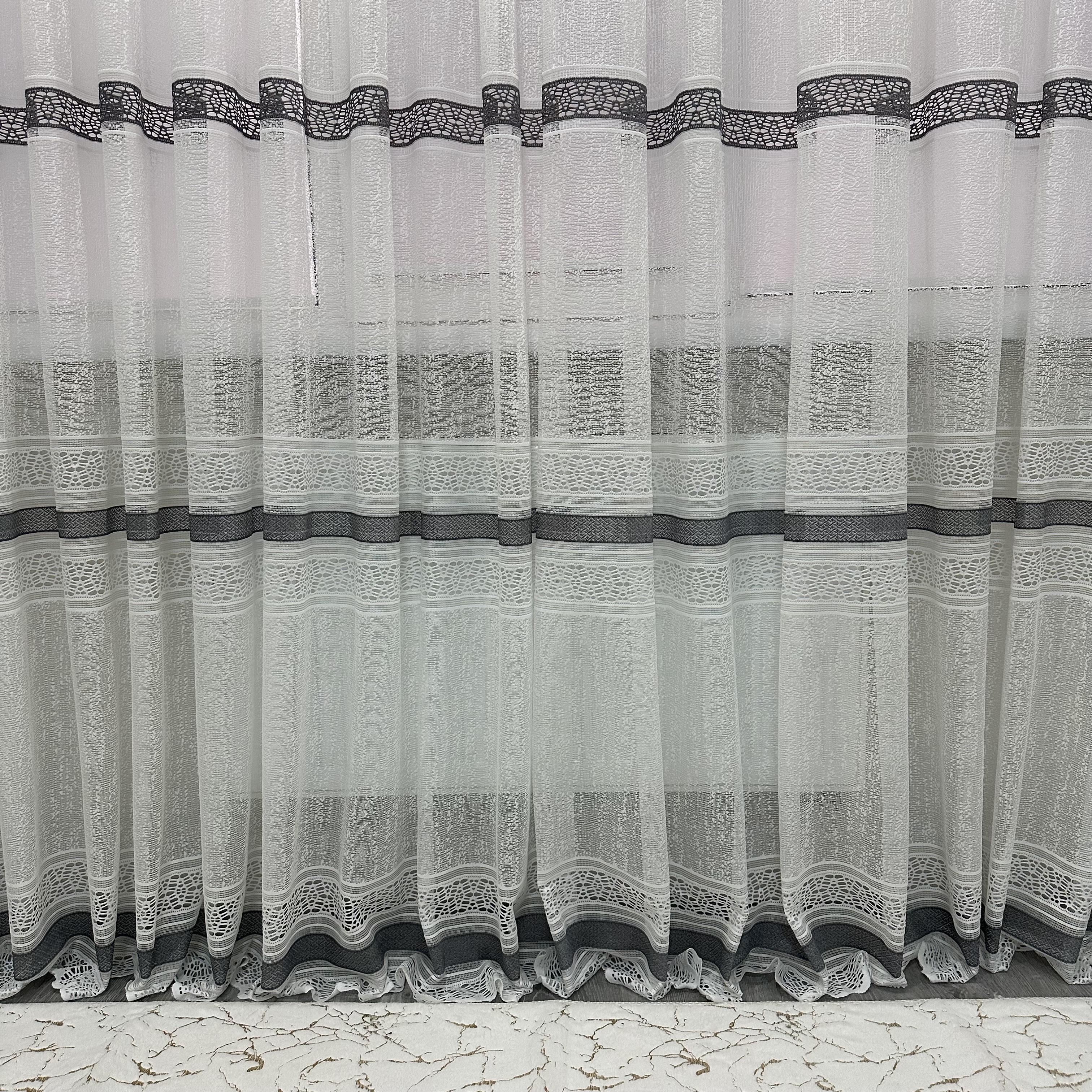 Тюль жаккард готова з візерунком 300х270 см на тасьмі 6 см 2 ряди петель Сірий/Білий (ТПС-3)