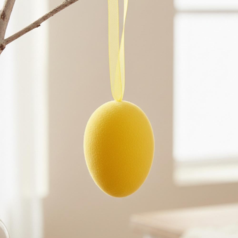 Набір з 5 підвісних флокових великодніх яєць 7 см (5103-002/yellow)