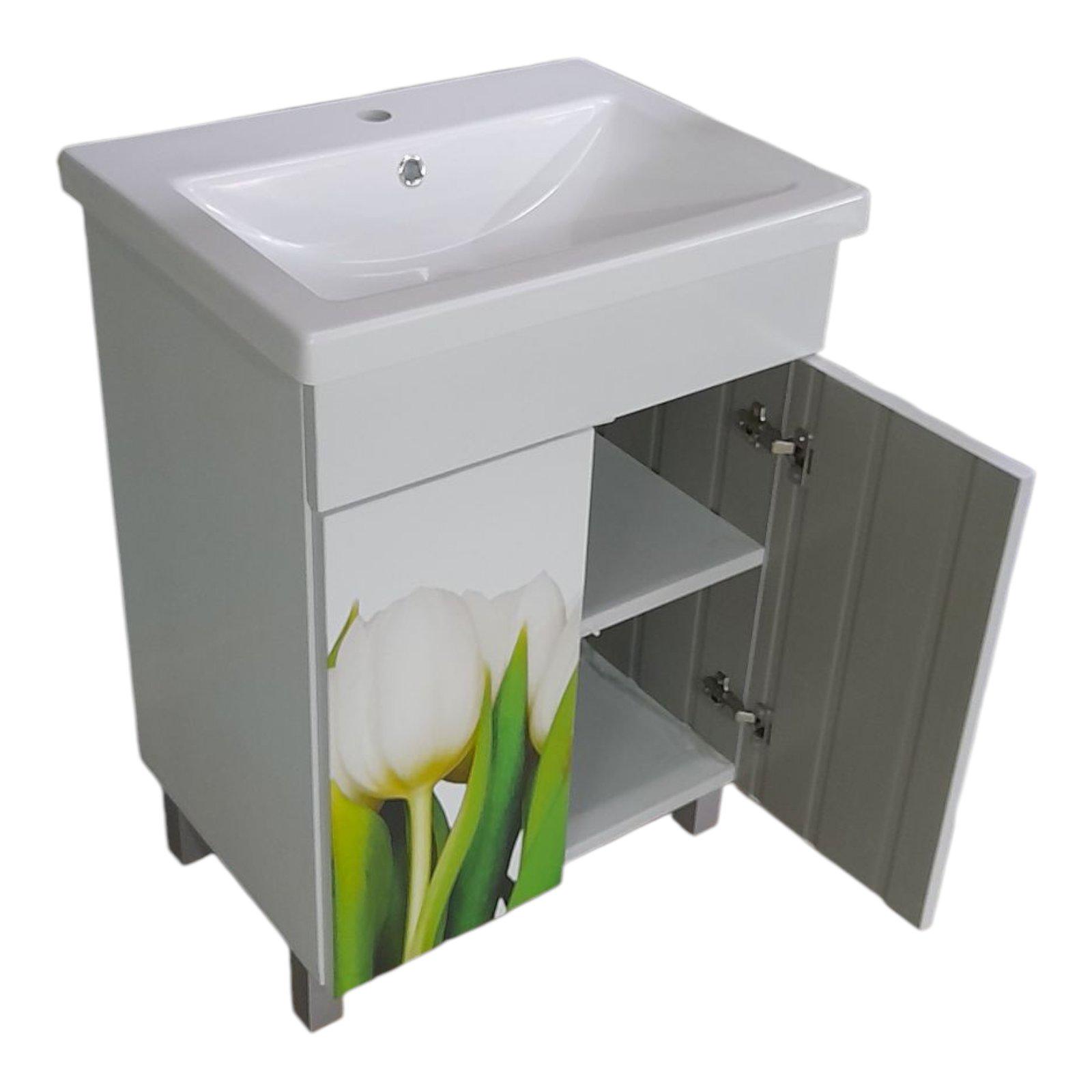Тумба с умывальником для ванной комнаты Mikola-M Тюльпаны пластиковая 55 см (2356) - фото 2
