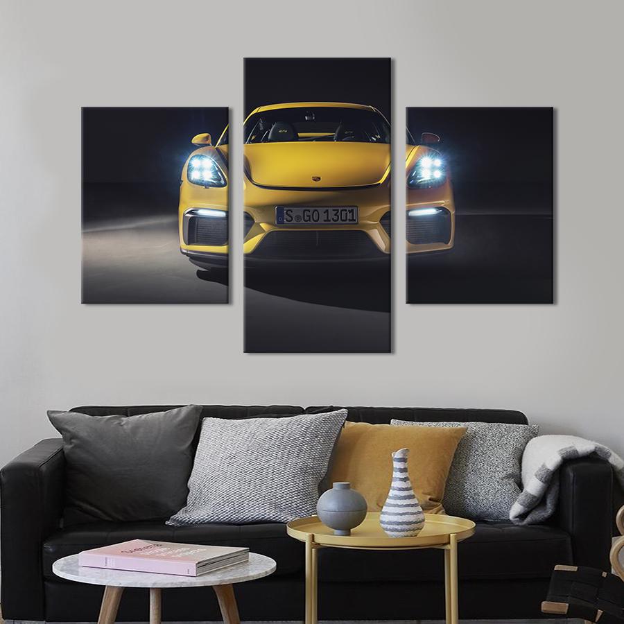 Картина на холсте триптих Спорткар Porsche 718 Cayman GT4 66x40 см (1384-32)