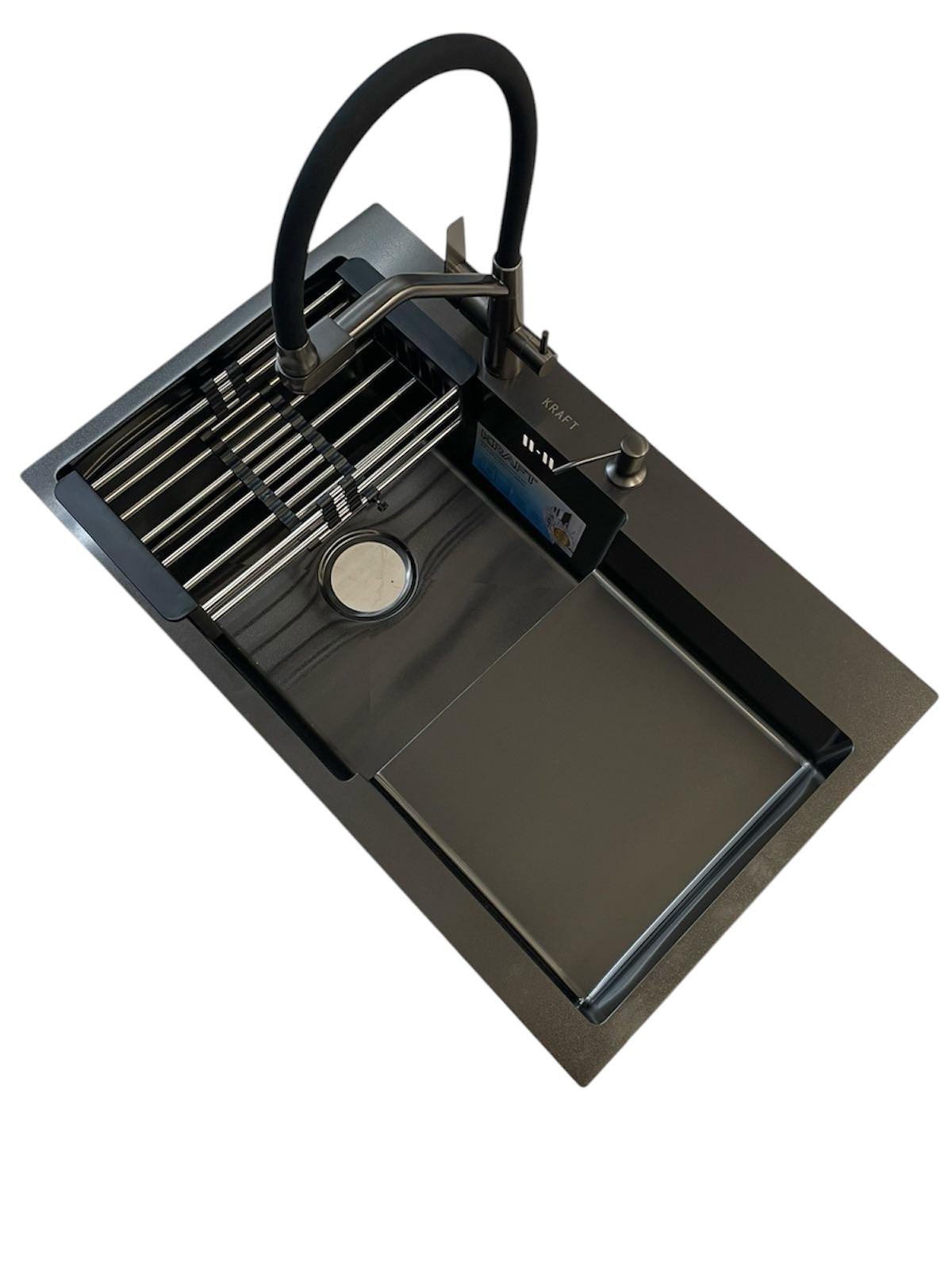 Мойка для кухни Kraft 7848 АL левая/смеситель с подключением к фильтру Kroner PVD03817BLK