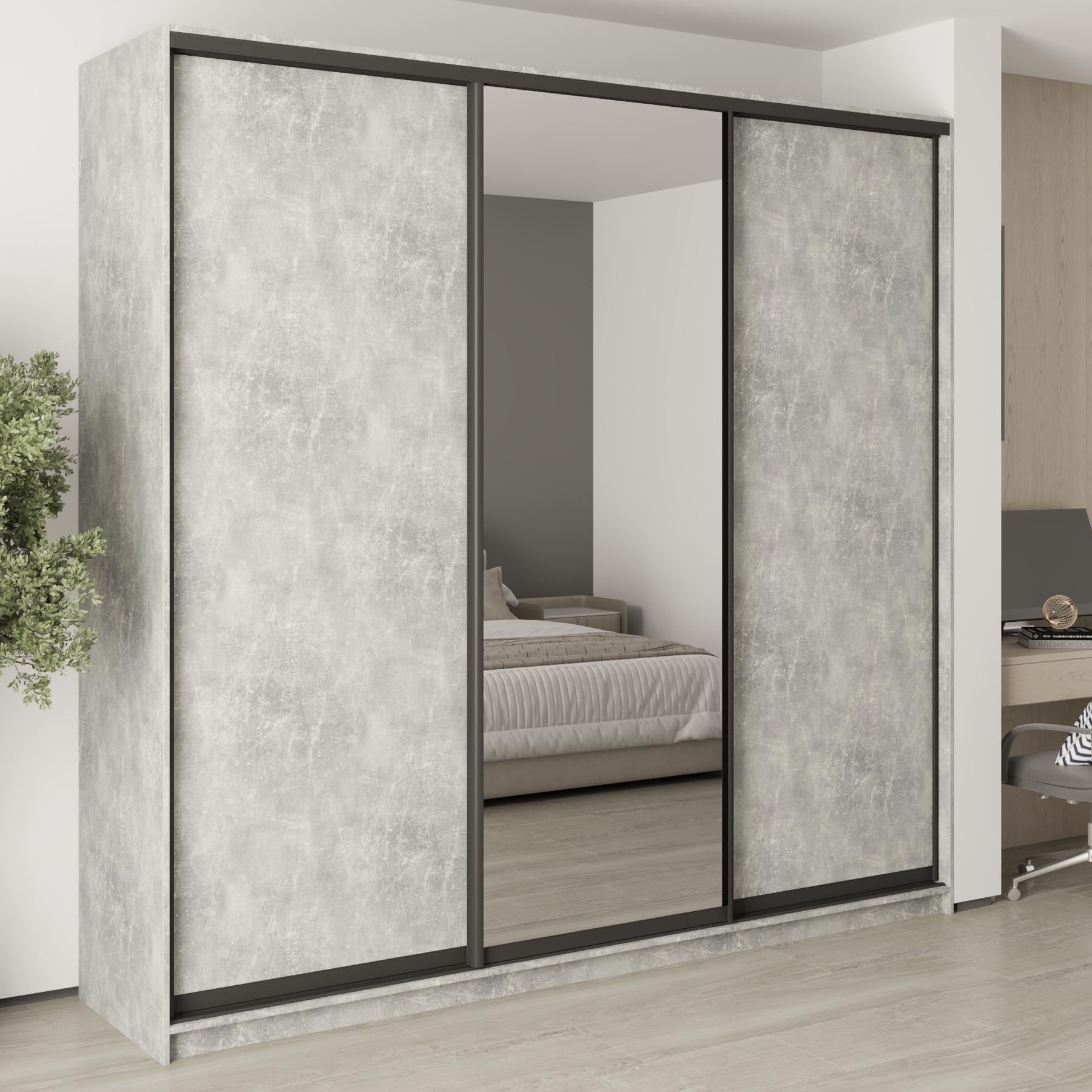 Шкаф-купе трехдверный MebelStar Комбо BG 2 ДСП/зеркало 250x45x240 см Бетон (MBS-9675) Шкаф-купе трехдверный MebelStar Комбо BG 2 ДСП/зеркало 250x45x240 см Бетон (MBS-9675)