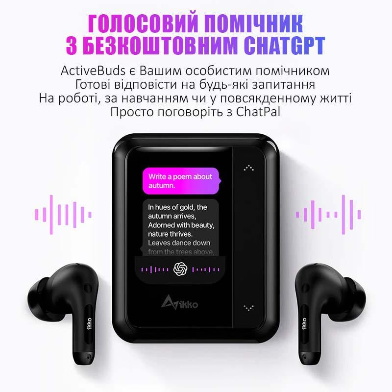 Переводчик наушники IKKO ActiveBuds TWS AI ChatGPT 45 языков WI-FI BT 5.3 Black (2000996216933) - фото 2