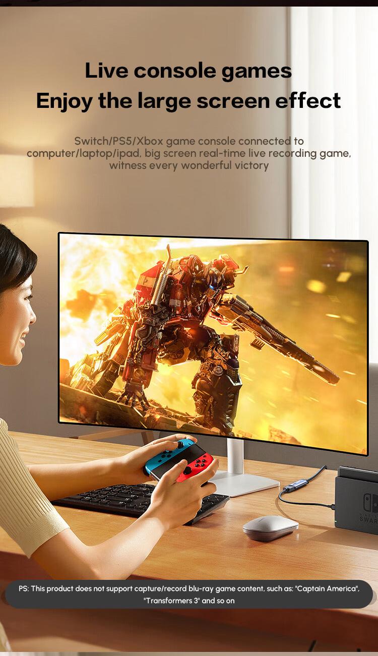 Карта видеозахвата UGREEN HDMI вход 4K 60Hz USB Type-C выход 2K 30Hz алюминиевый Серый (15389) - фото 5 Карта видеозахвата UGREEN HDMI вход 4K 60Hz USB Type-C выход 2K 30Hz алюминиевый Серый (15389) - фото 5