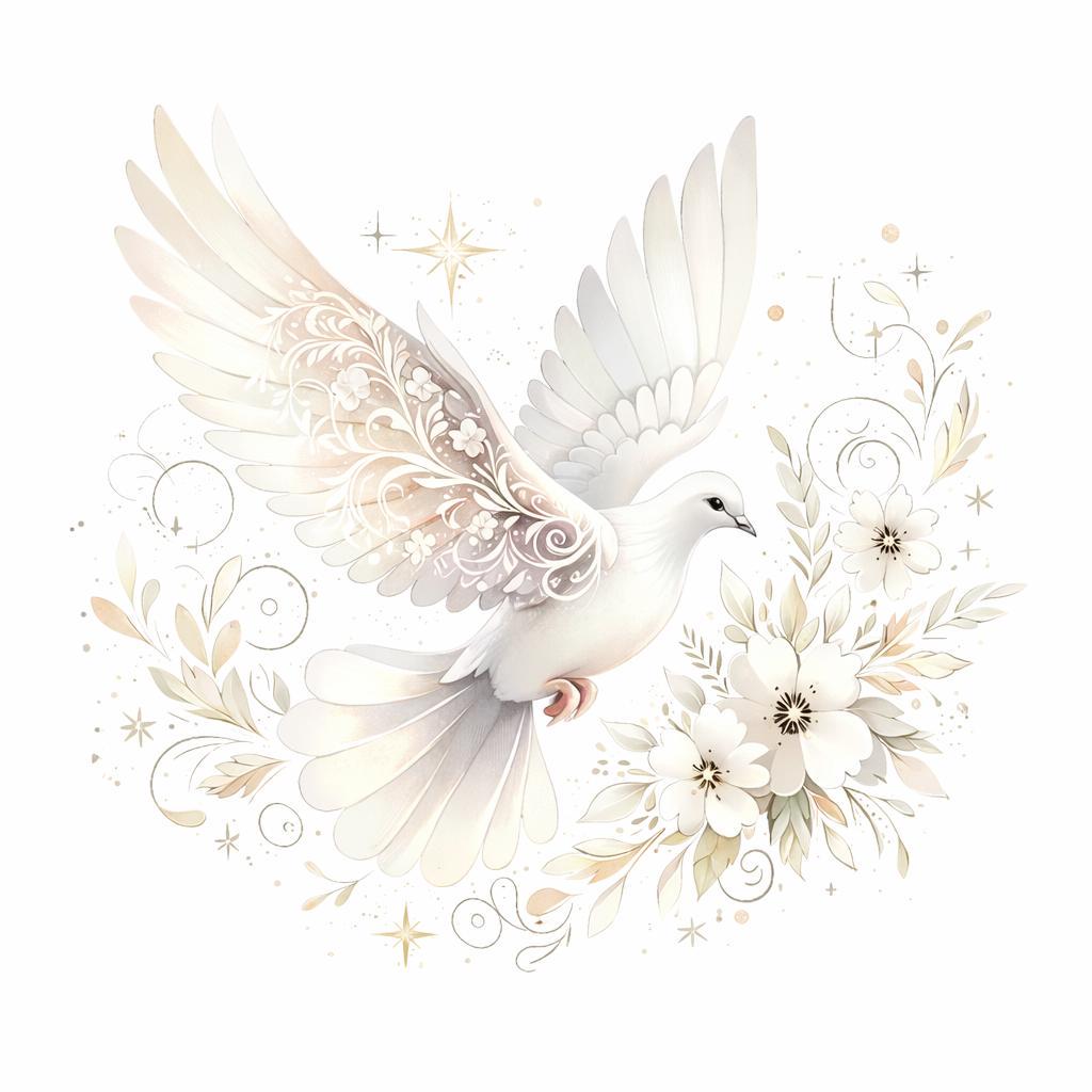 Термонаклейка Голубь с цветами 18 см Белый (3000004074)